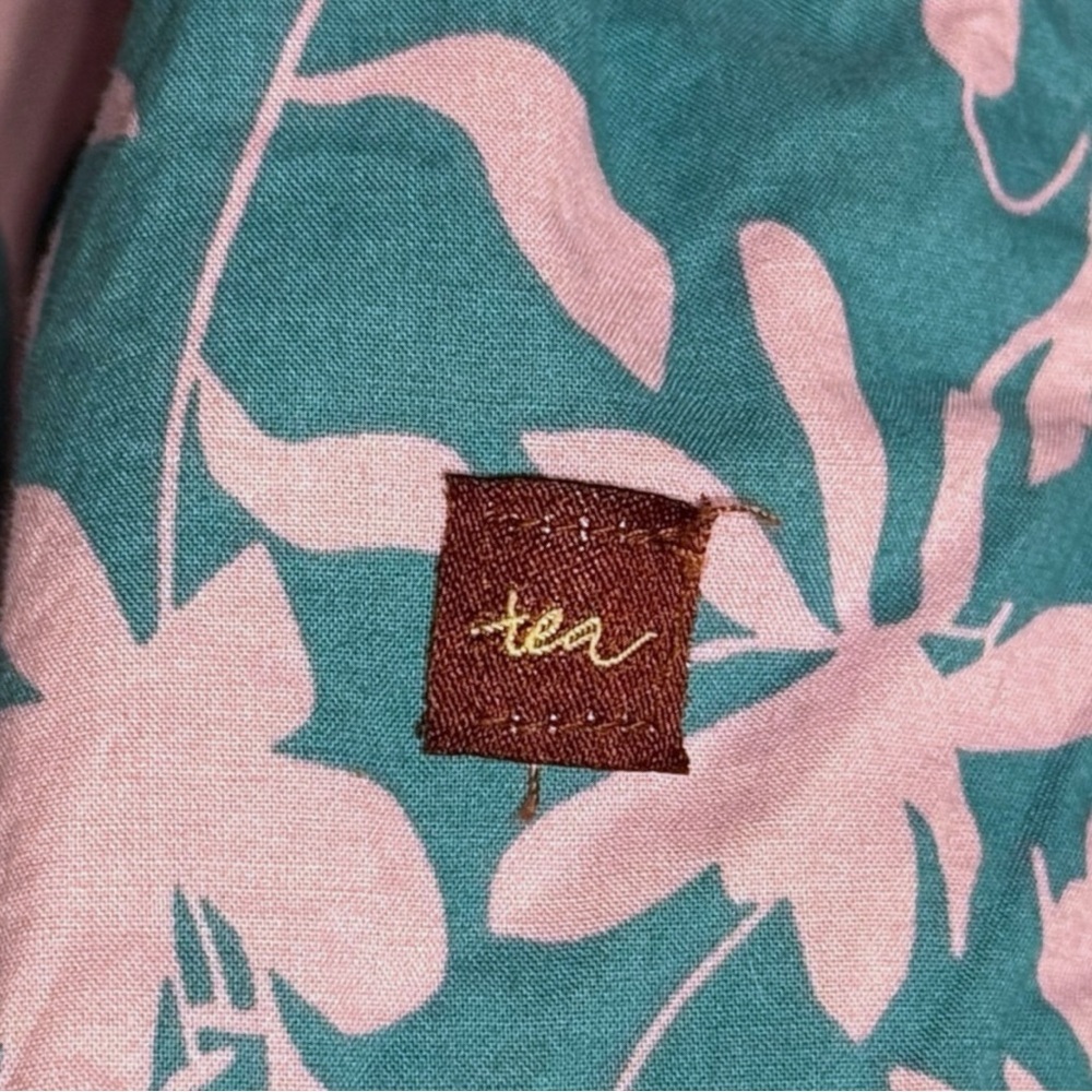 Tea Collection Girls Floral Dress Size 5 Teal Pink Ruffle Hem Cotton - Picture 5 of 5